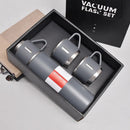 Kit Garrafa Térmica 500ml com 3 Xícaras de Vácuo Isolado de Aço Inoxidável